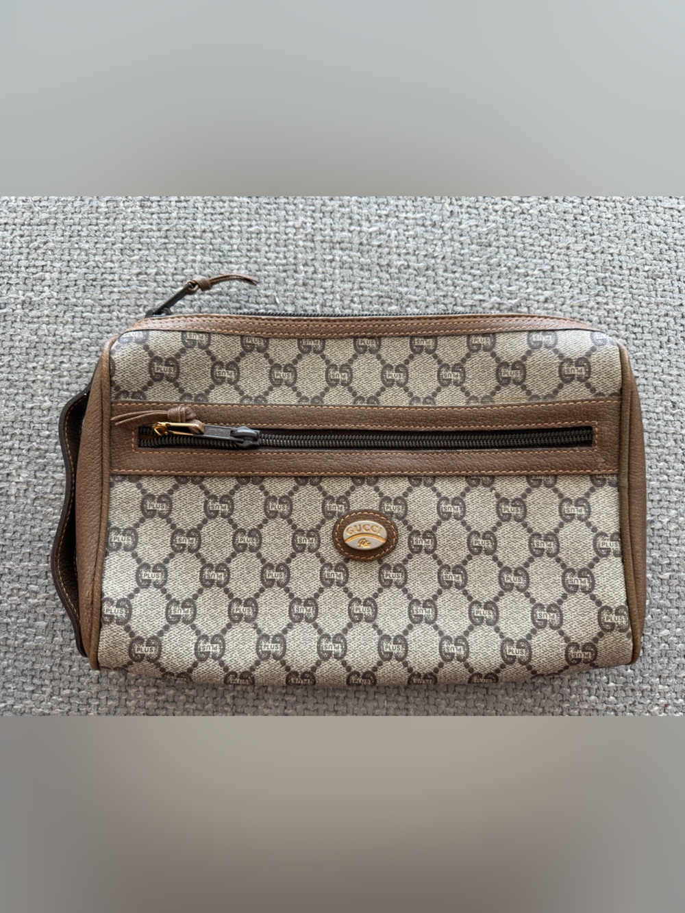 Gucci Plus GG Monogram Vintage Clutch Pouch Cosmetic Bag Made in Italy